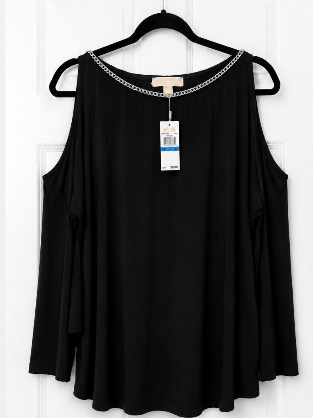 Michael Michael Kors Women Cold Shoulder Chain Neck Blouse Black XL Long Sleeve - Picture 2 of 11